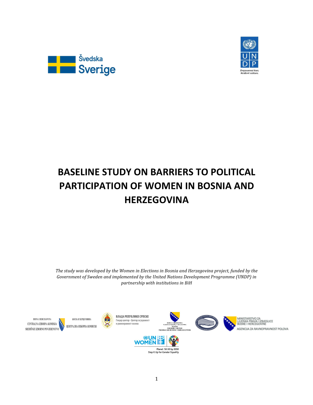 Baseline Study on Barriers to Political Participation of Women in Bosnia and Herzegovina