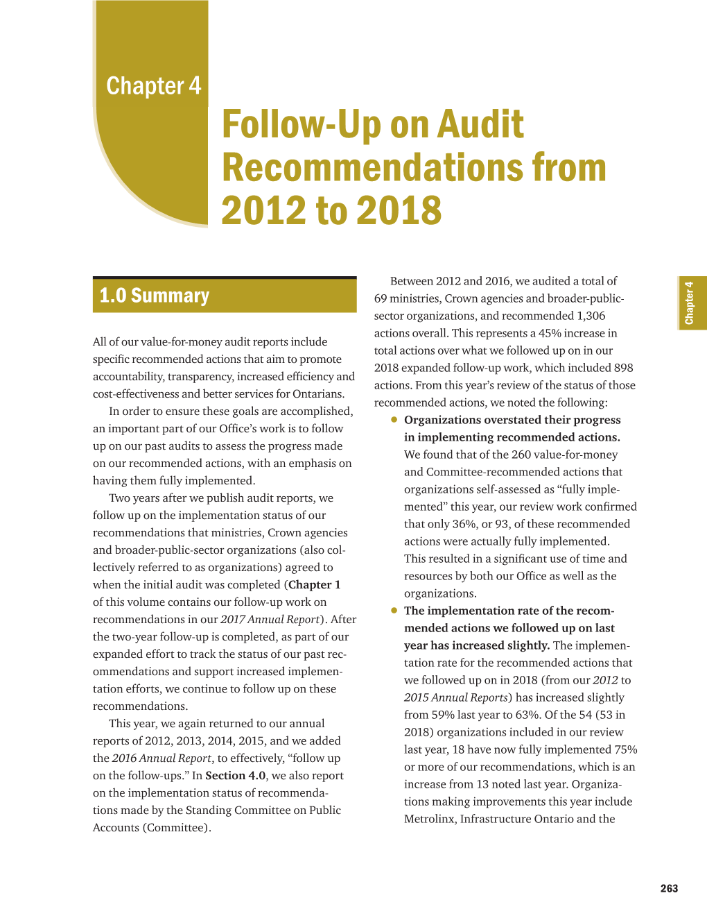 Follow-Up on Audit Recommendations from 2012 to 2018 265