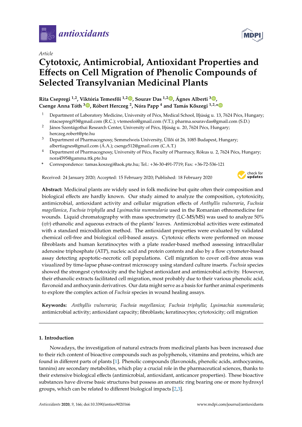 Cytotoxic, Antimicrobial, Antioxidant Properties and Effects on Cell