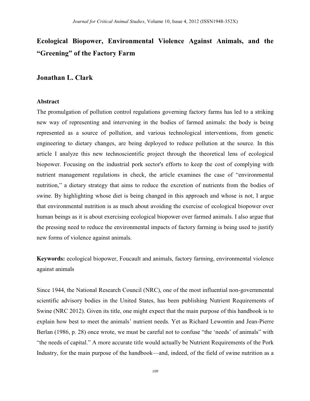 Ecological Biopower, Environmental Violence Against Animals, and the “Greening” of the Factory Farm