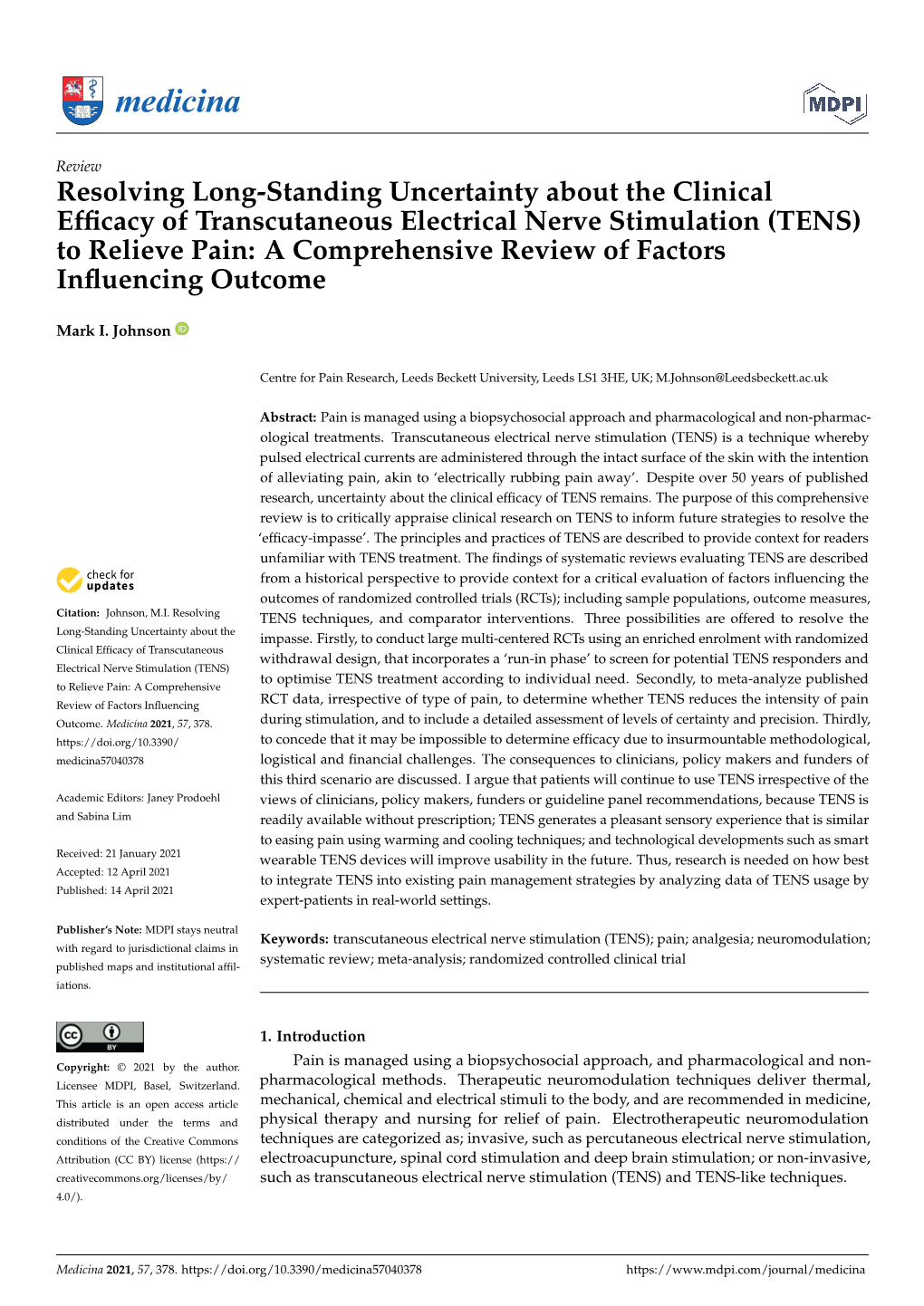 TENS) to Relieve Pain: a Comprehensive Review of Factors Inﬂuencing Outcome