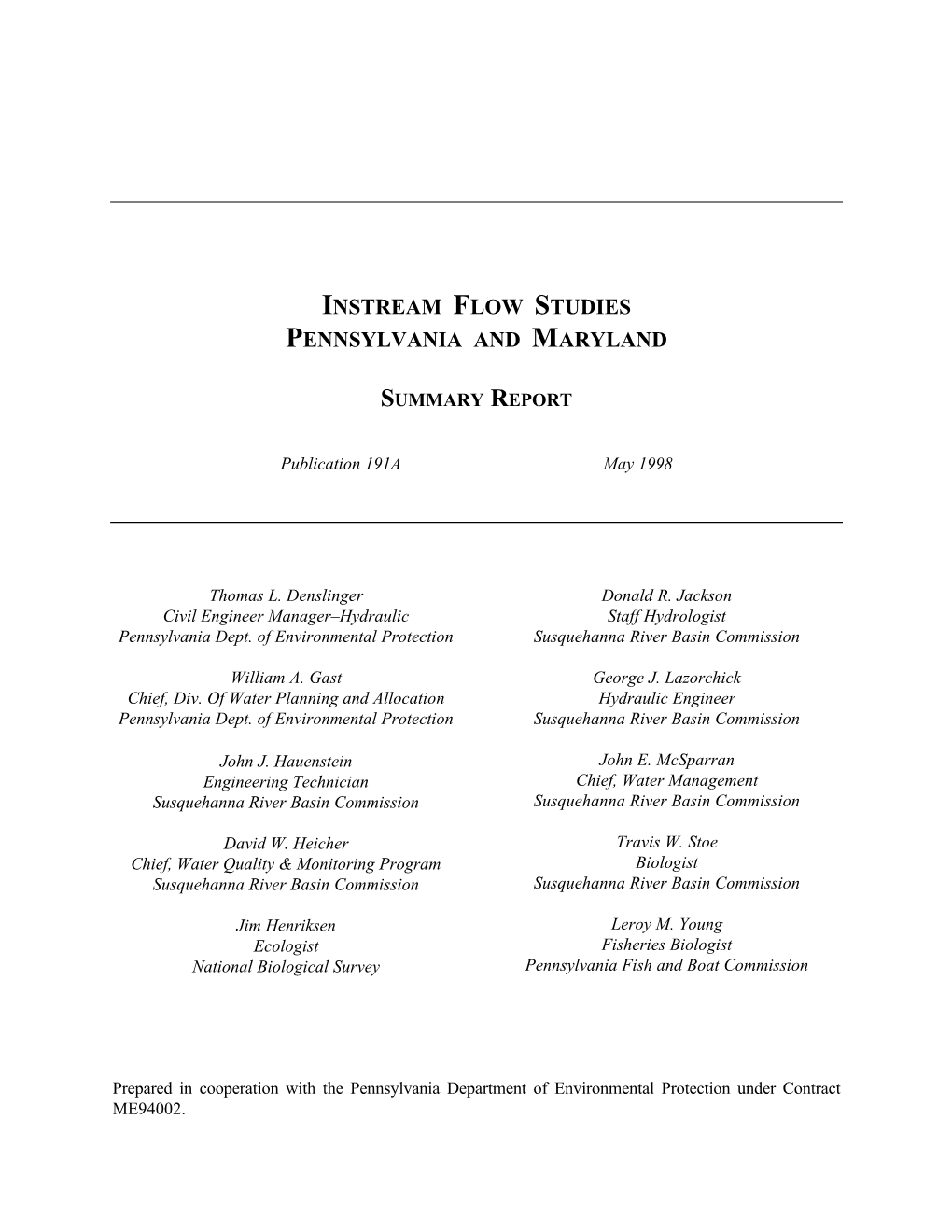 Instream Flow Studies Pennsylvania and Maryland