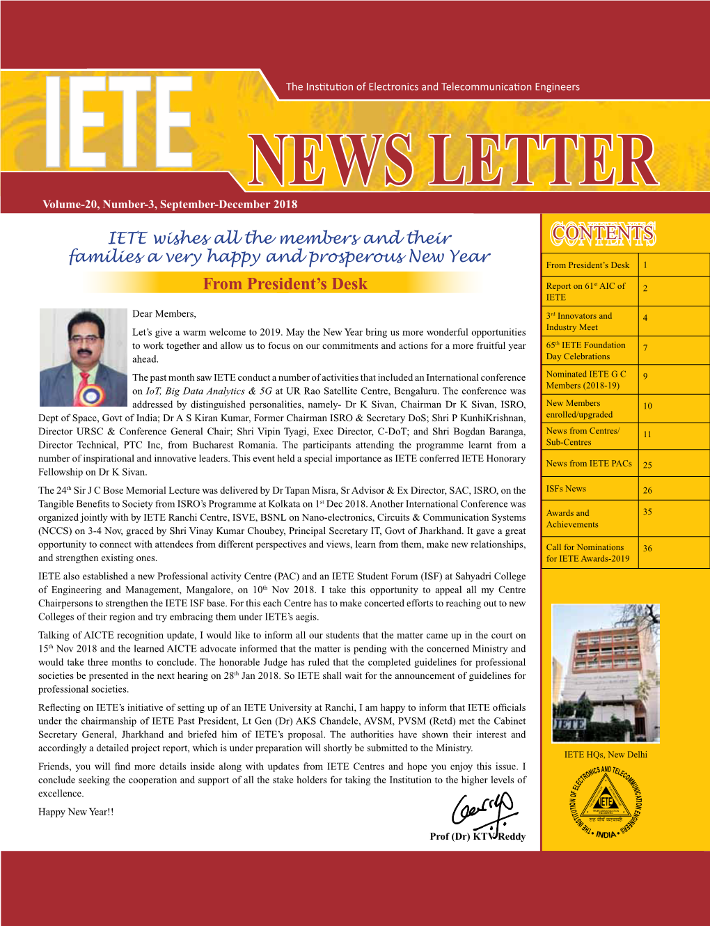 IETE News Letter Volume-20, Number-3, September-December 2018