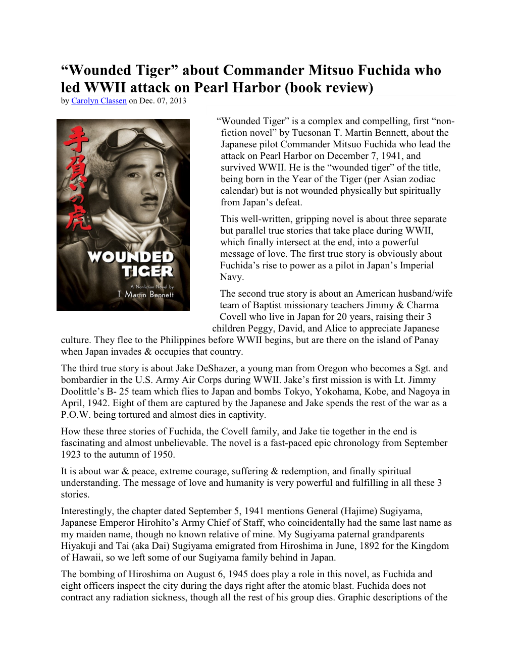 About Commander Mitsuo Fuchida Who Led WWII Attack on Pearl Harbor (Book Review) by Carolyn Classen on Dec