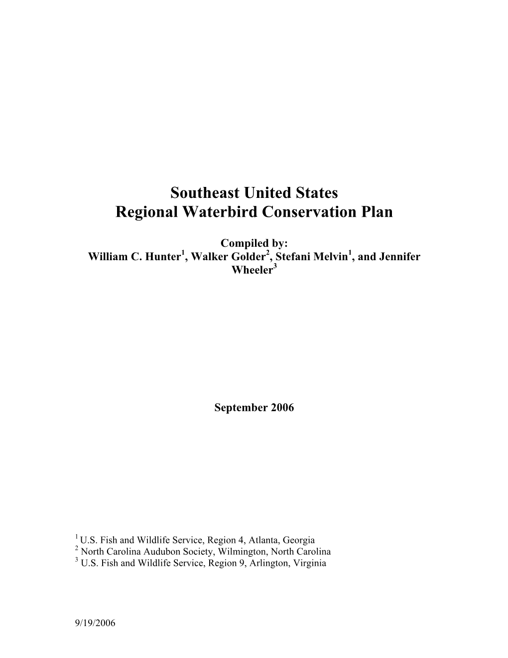 Southeast United States Regional Waterbird Conservation Plan