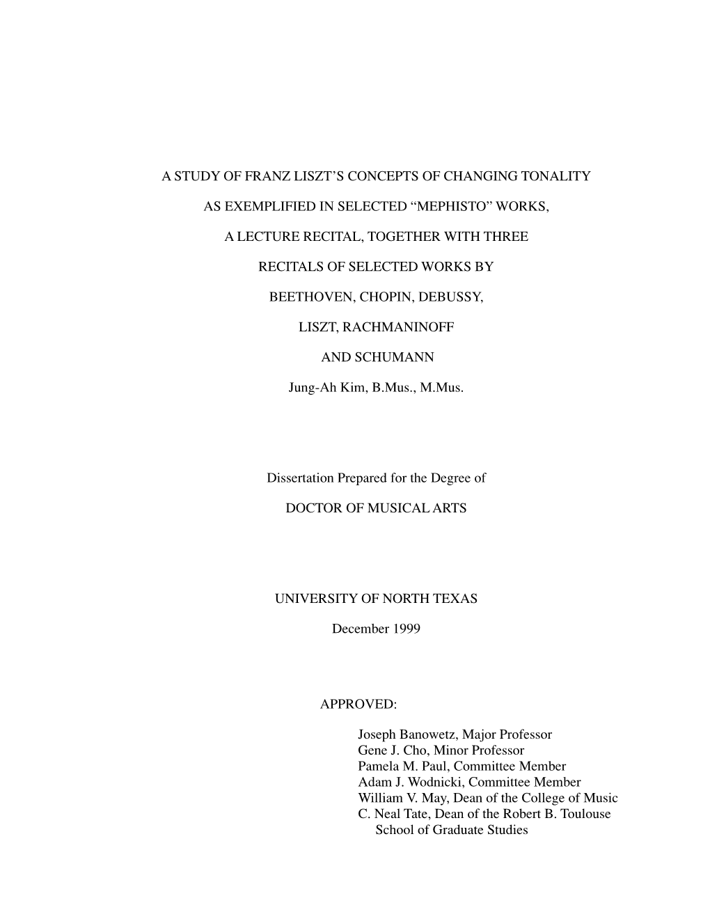 A Study of Franz Liszt's Concepts of Changing Tonality