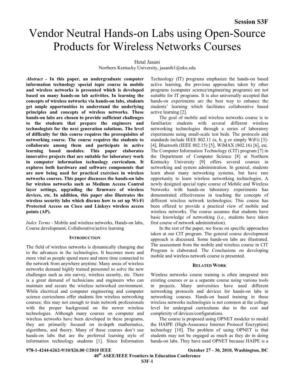 Vendor Neutral Hands-On Labs Using Open-Source Products for Wireless