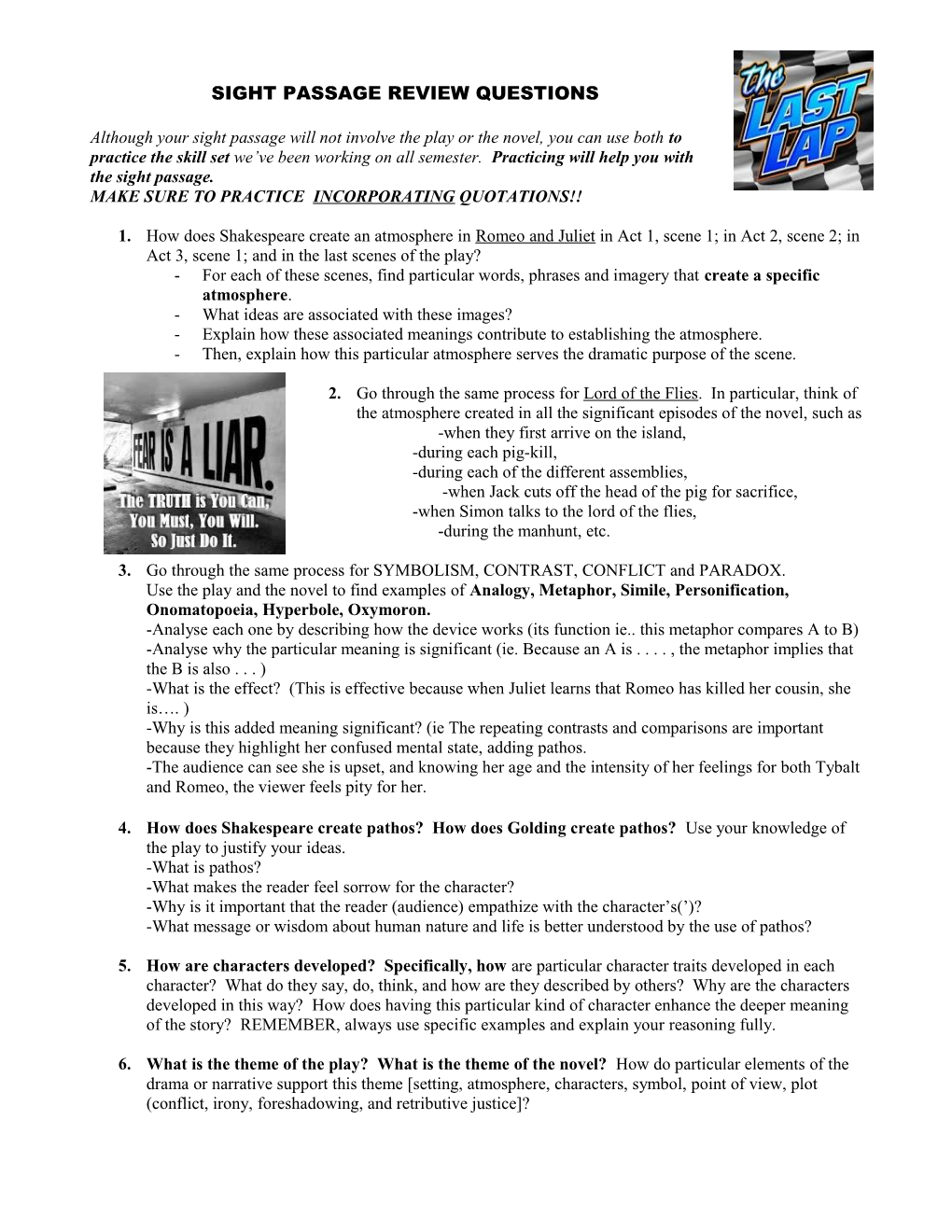 Sight Passage Review Questions