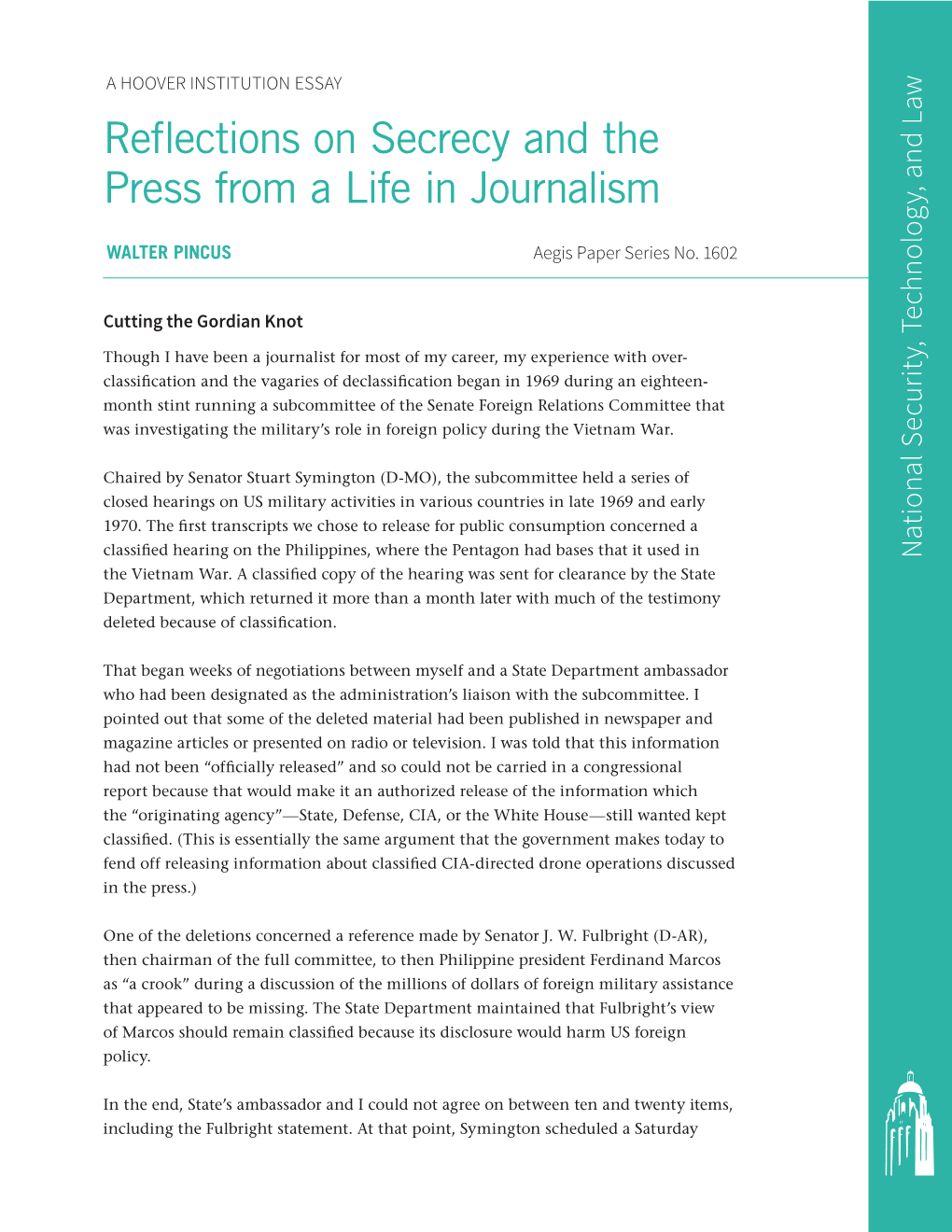 Reflections on Secrecy and the Press from a Life in Journalism 3