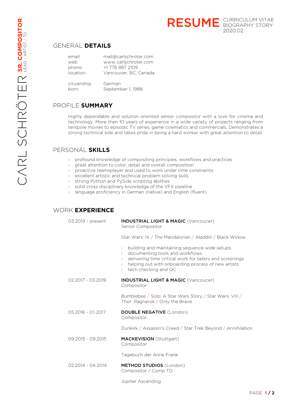 Curriculum Vitae Resume Biography Story 2020.02 Td / General Details