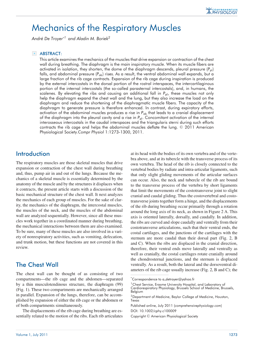 Mechanics of the Respiratory Muscles Andredetroyer´ *1 and Aladin M