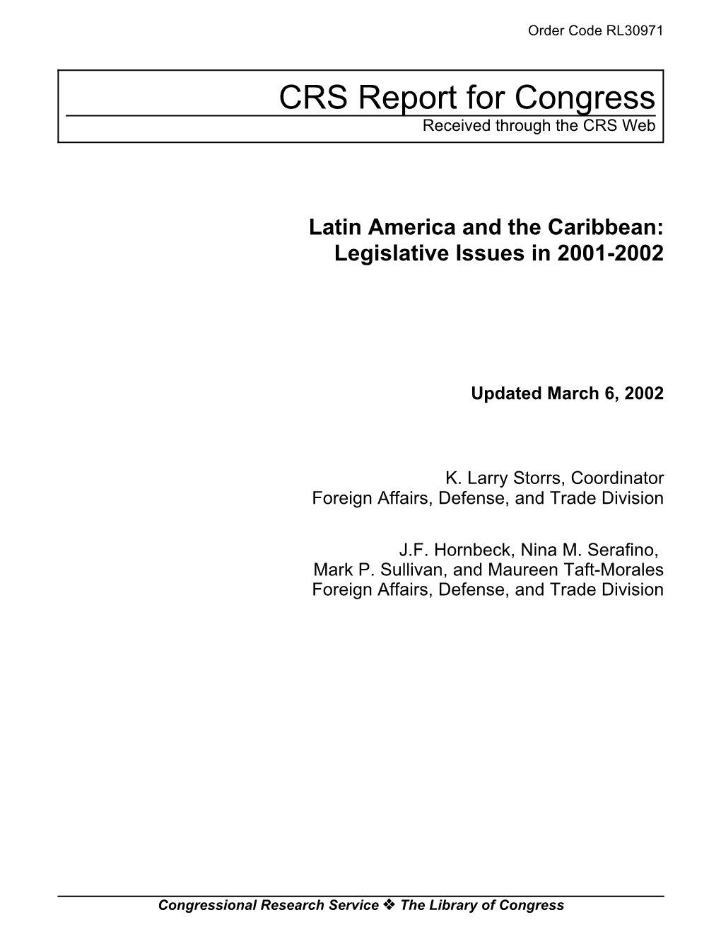 Latin America and the Caribbean: Legislative Issues in 2001-2002