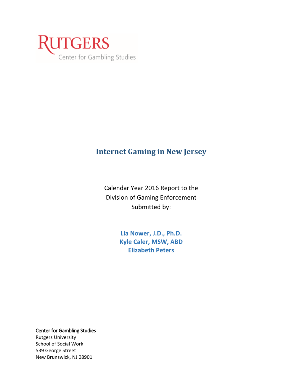 Internet Gaming in New Jersey, Calendar Year 2016