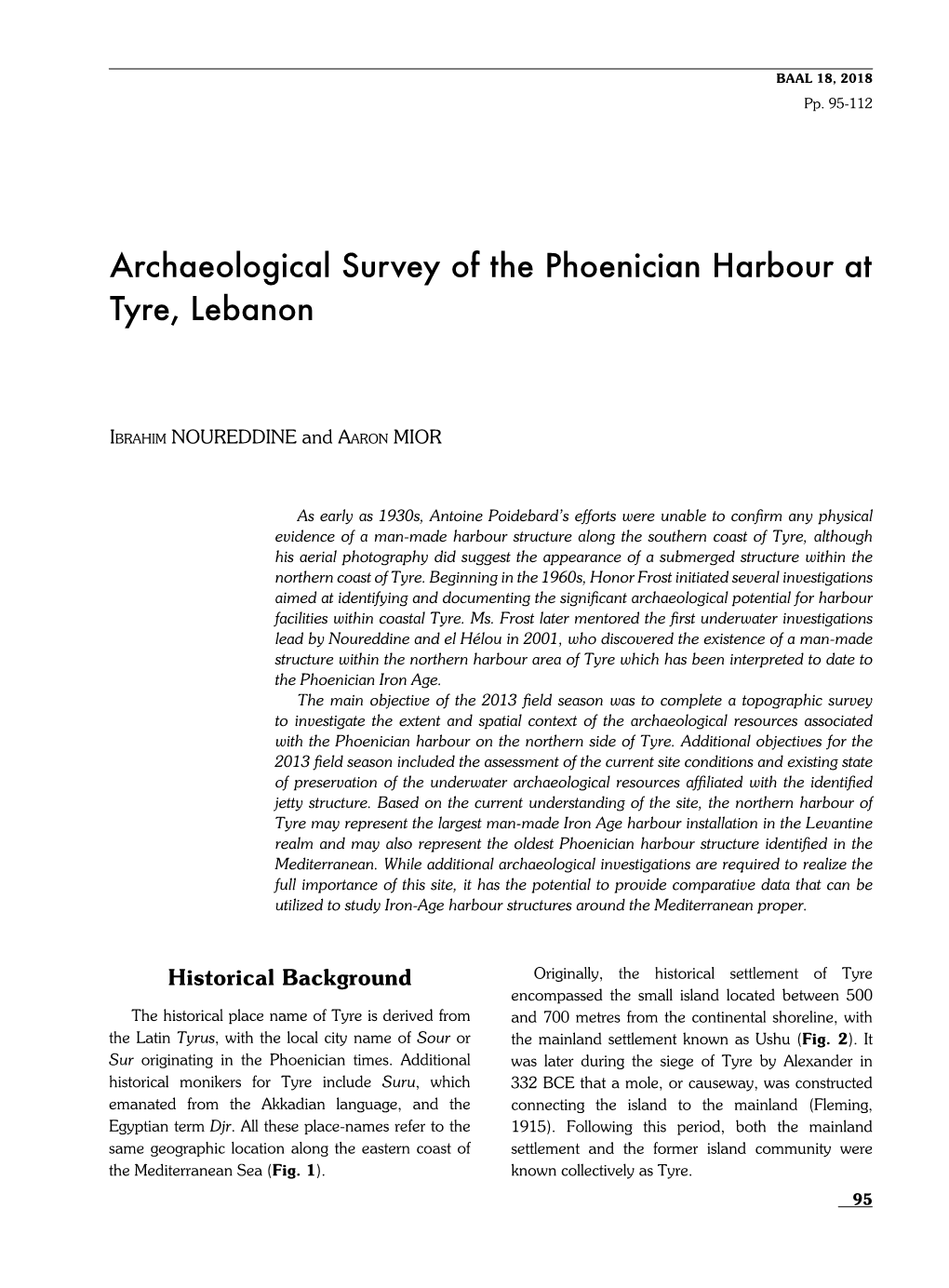 Archaeological Survey of the Phoenician Harbour at Tyre, Lebanon