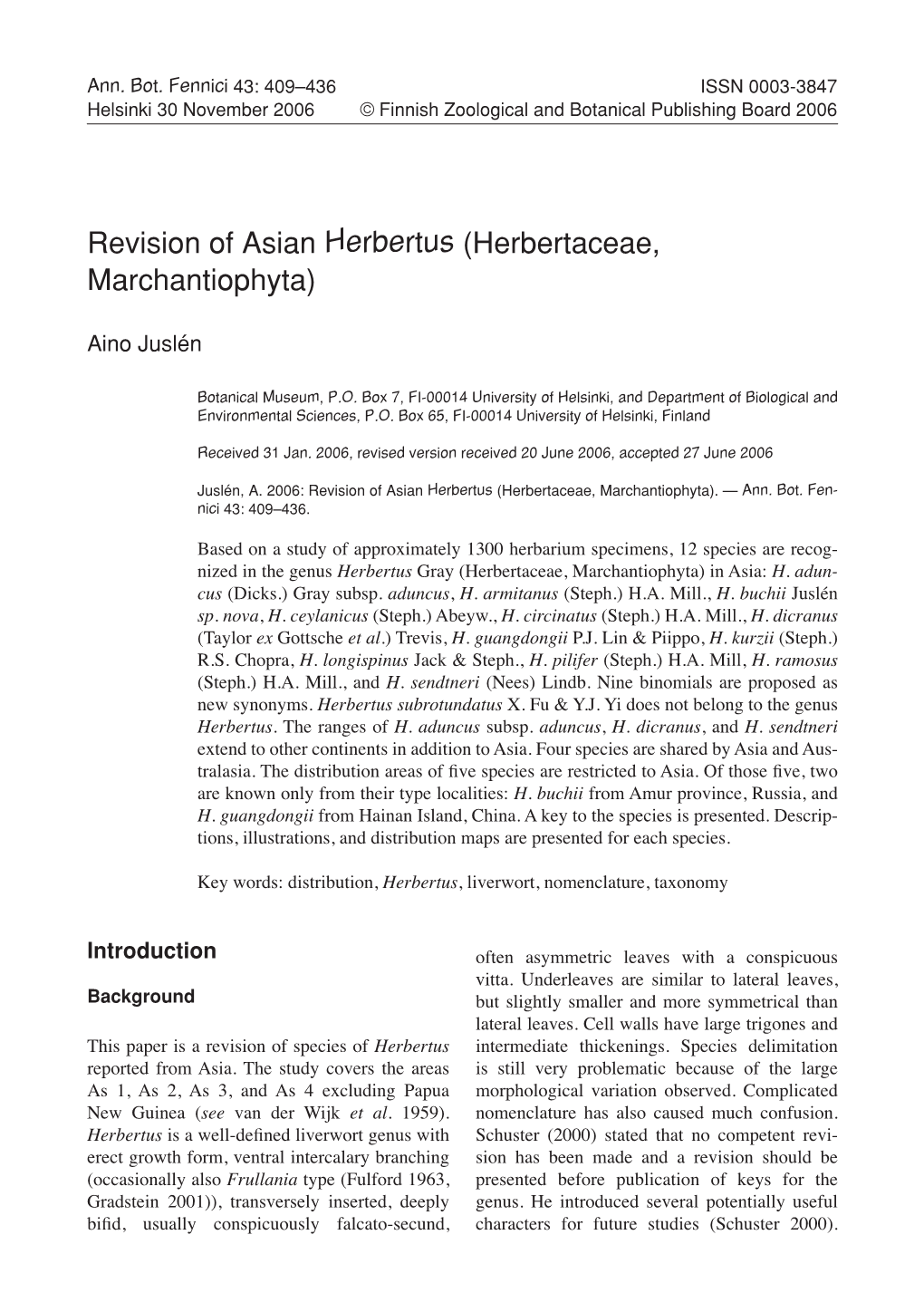 Revision of Asian Herbertus (Herbertaceae, Marchantiophyta)