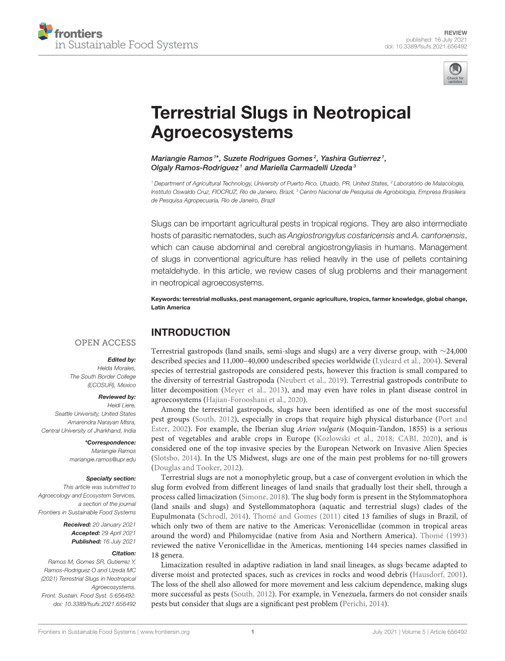Terrestrial Slugs in Neotropical Agroecosystems