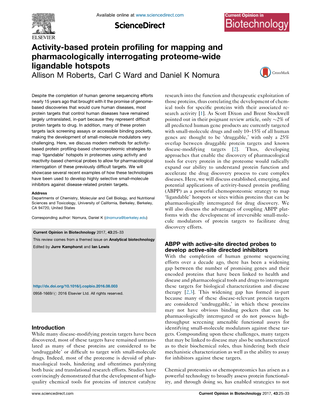 Activity-Based Protein Profiling for Mapping and Pharmacologically