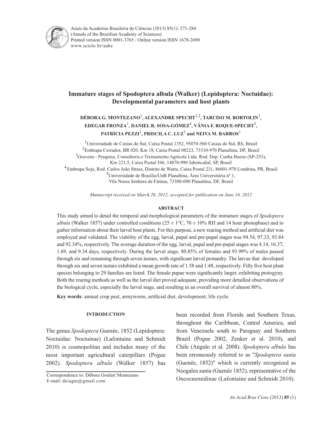 Lepidoptera: Noctuidae): Developmental Parameters and Host Plants