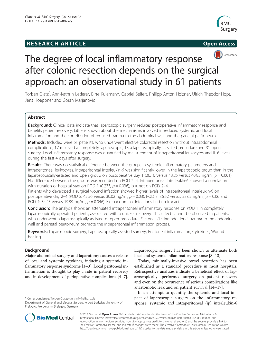 The Degree of Local Inflammatory Response After