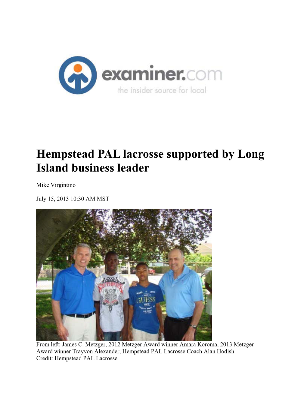 Hempstead PAL Lacrosse Supported by Long Island Business Leader