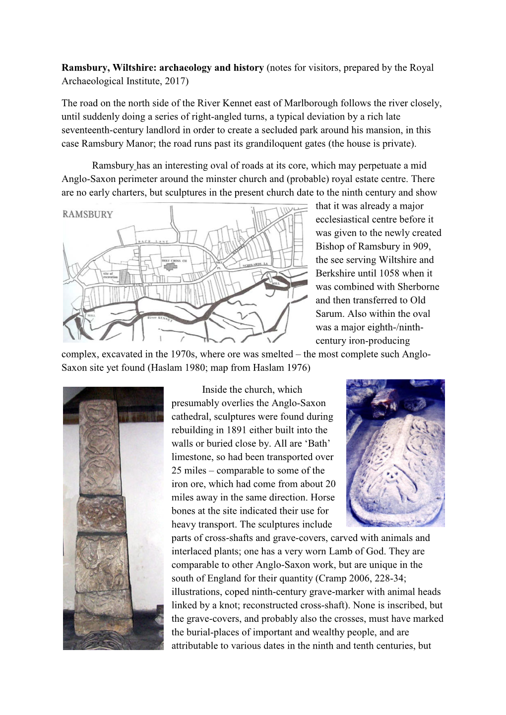 Ramsbury, Wiltshire: Archaeology and History (Notes for Visitors, Prepared by the Royal Archaeological Institute, 2017)
