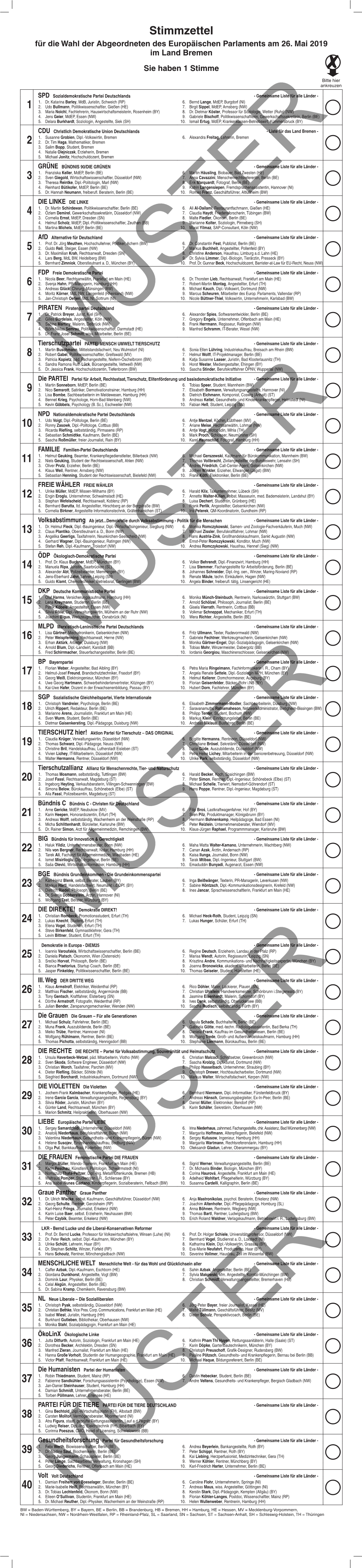 Musterstimmzettel Für Das Land Bremen (Pdf, 2