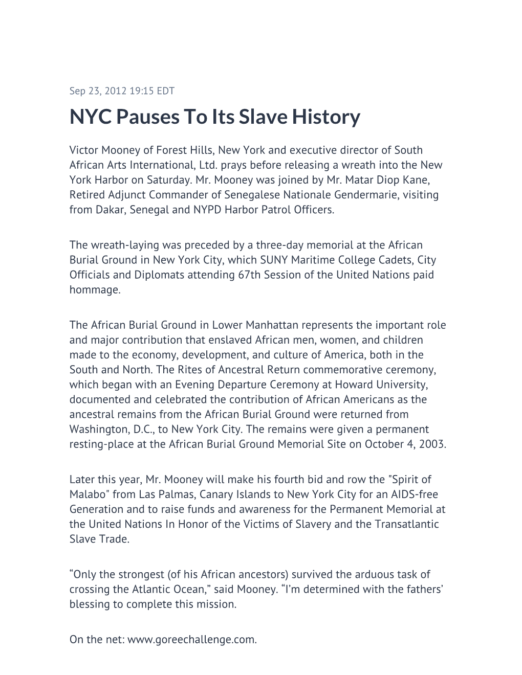 NYC Pauses to Its Slave History