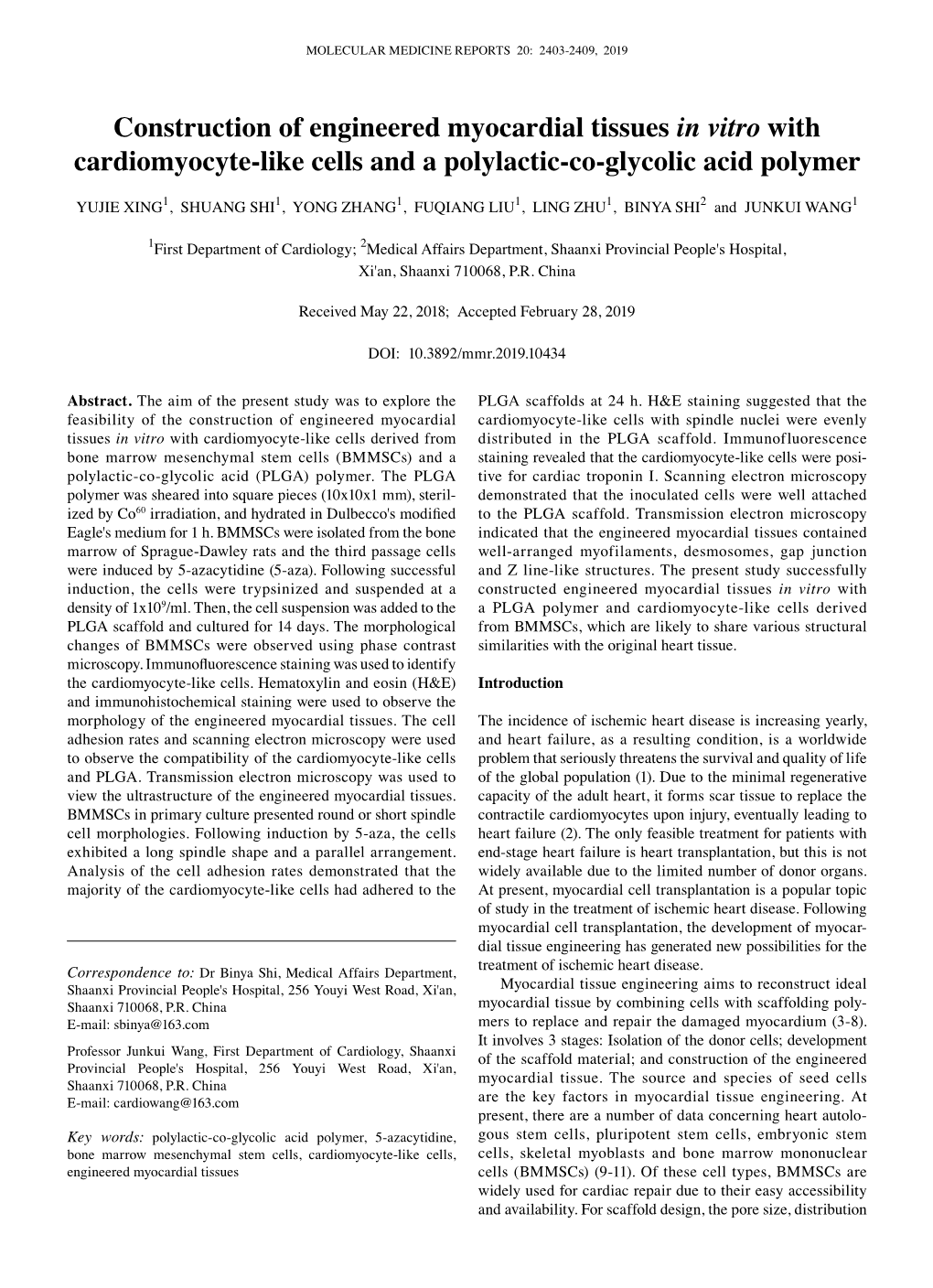 Construction of Engineered Myocardial Tissues in Vitro with Cardiomyocyte‑Like Cells and a Polylactic‑Co‑Glycolic Acid Polymer