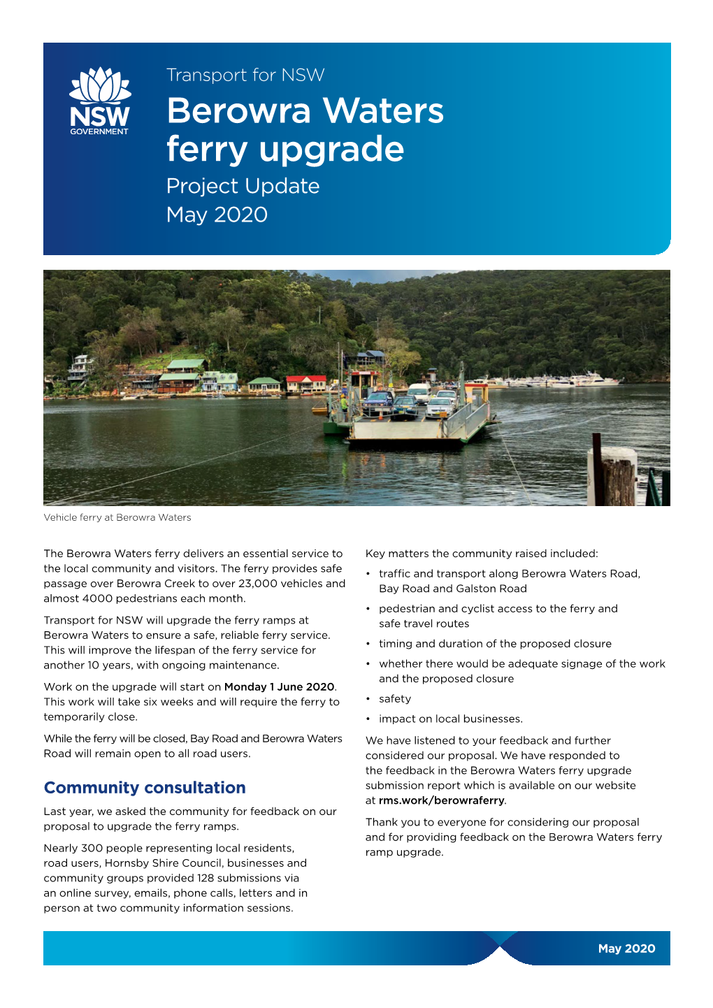 Berowra Waters Ferry Upgrade Project Update May 2020
