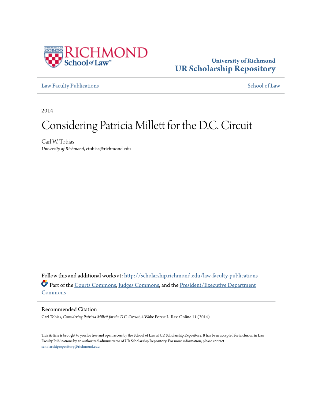 Considering Patricia Millett for the D.C. Circuit