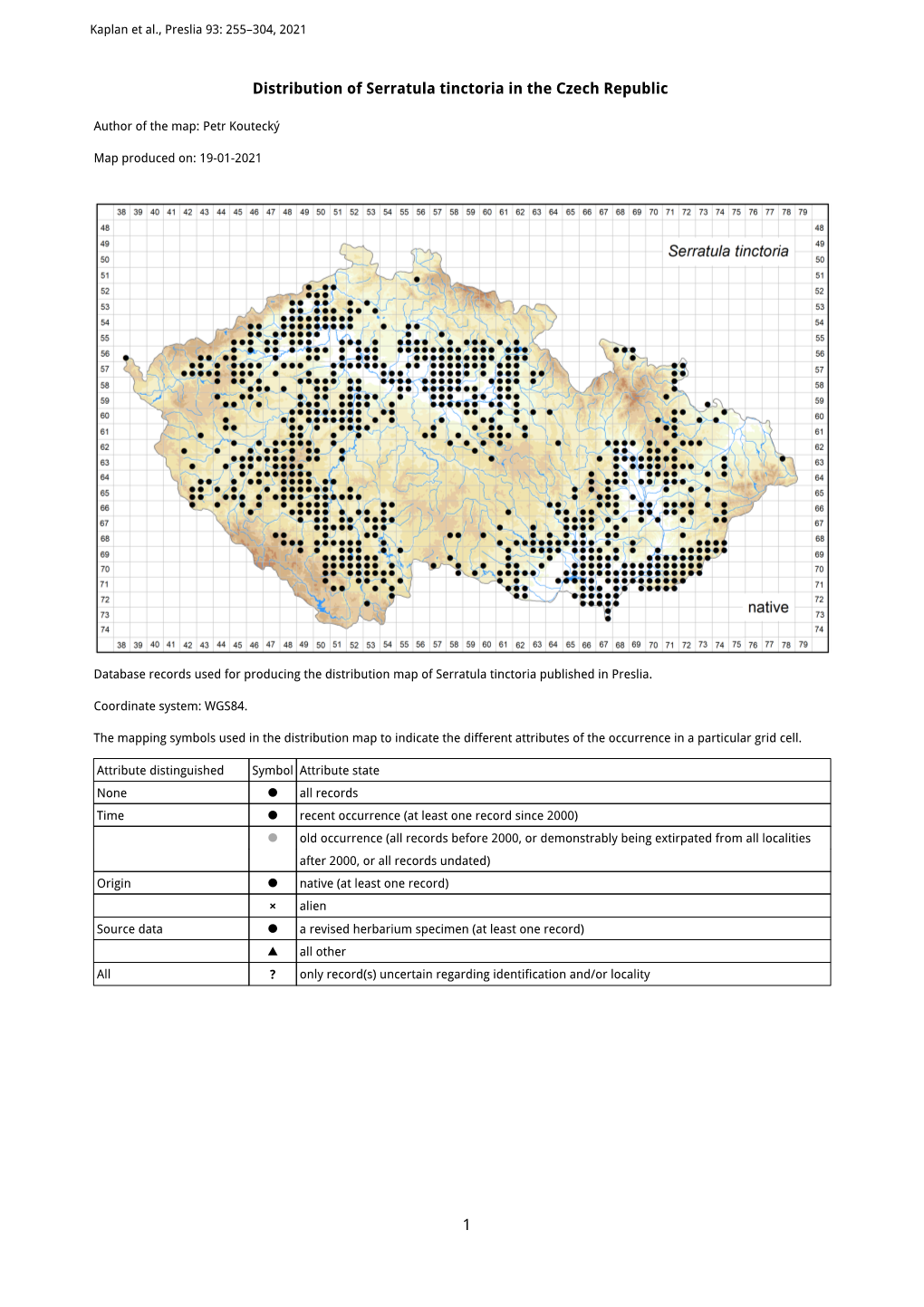 1 Distribution of Serratula Tinctoria in the Czech Republic