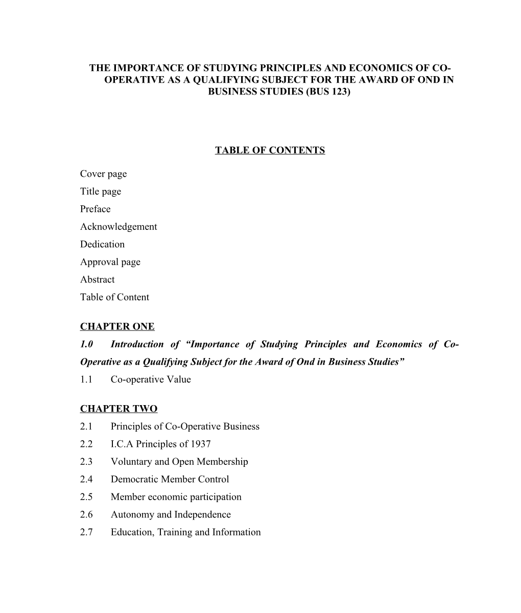 The Importance of Studying Principles and Economics of Co-Operative As a Qualifying Subject