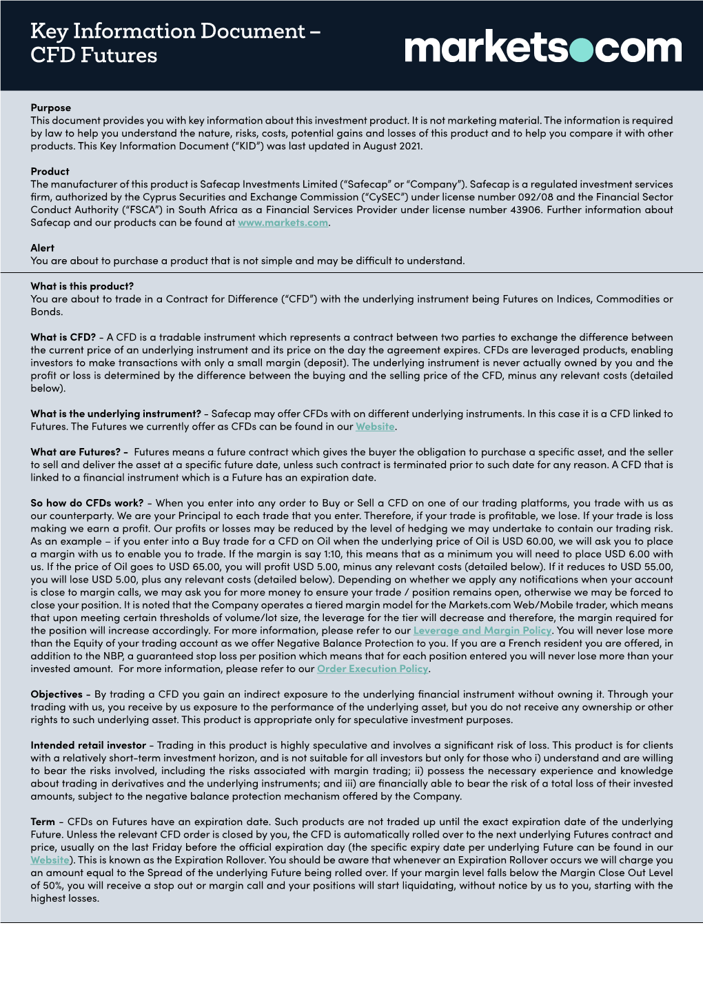 Key Information Document – CFD Futures