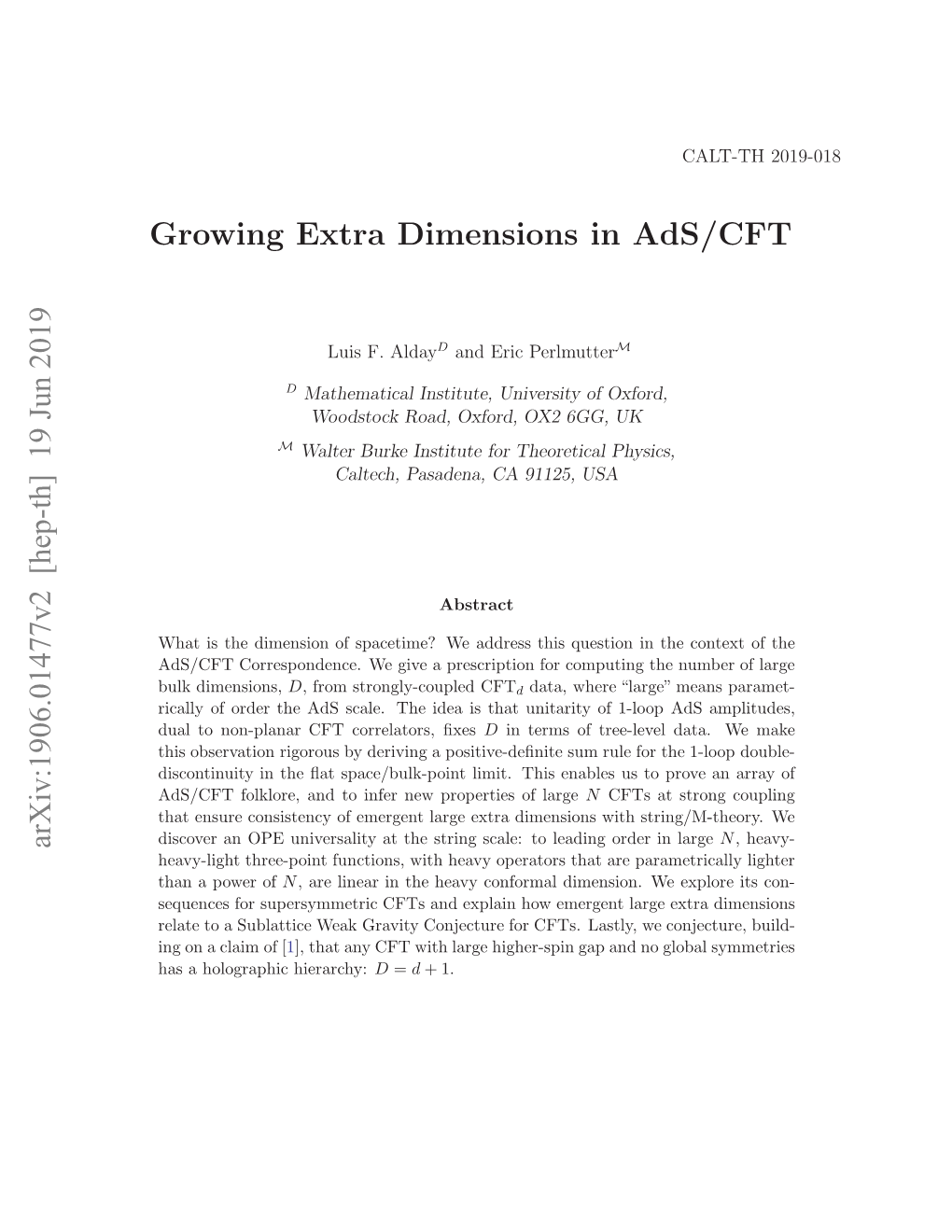 Growing Extra Dimensions in Ads/CFT