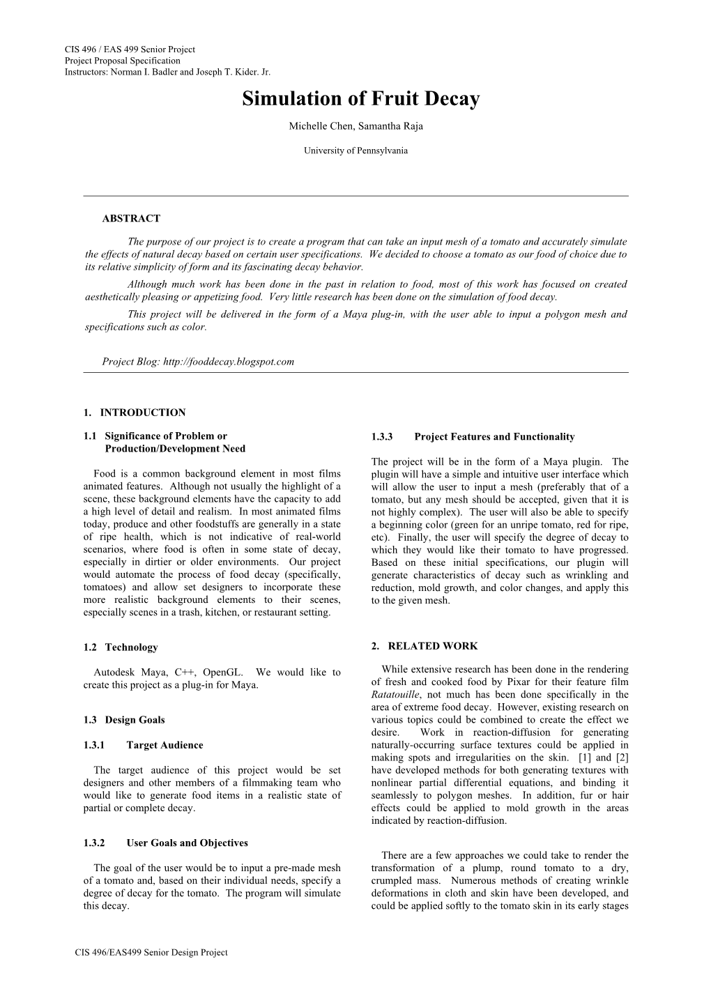 Proposal Specification Instructors: Norman I