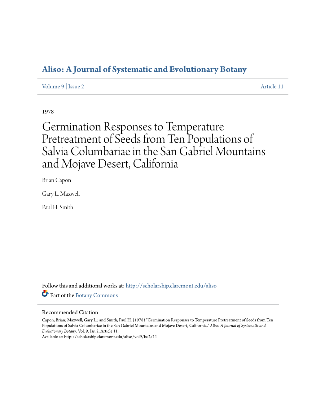 Germination Responses to Temperature Pretreatment of Seeds