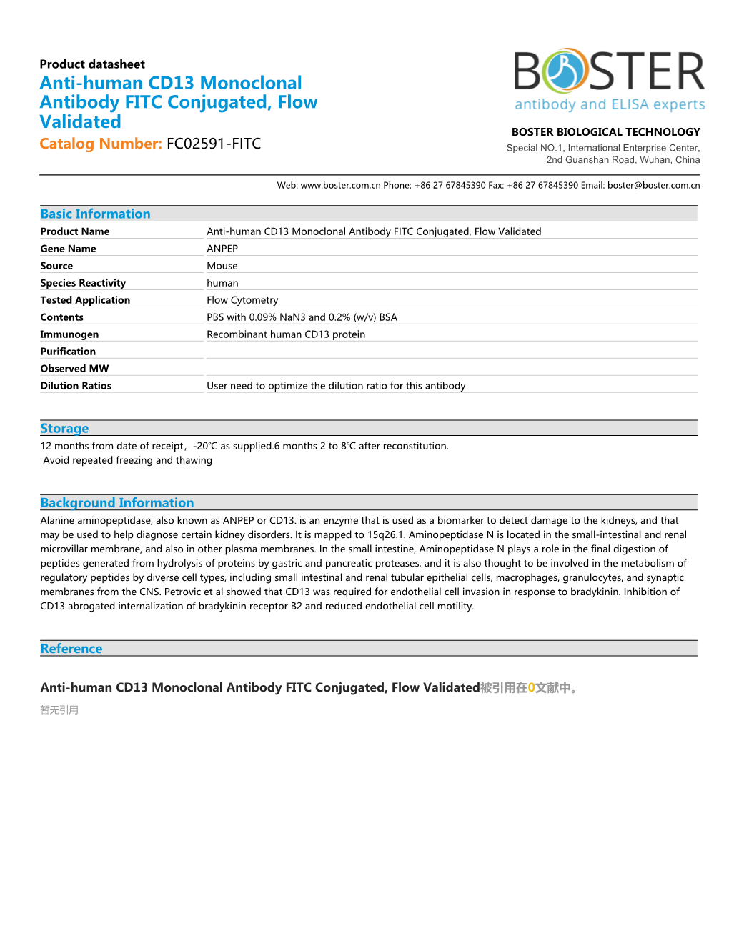 Datasheet FC02591-FITC Anti-Human CD13 Monoclonal Antibody