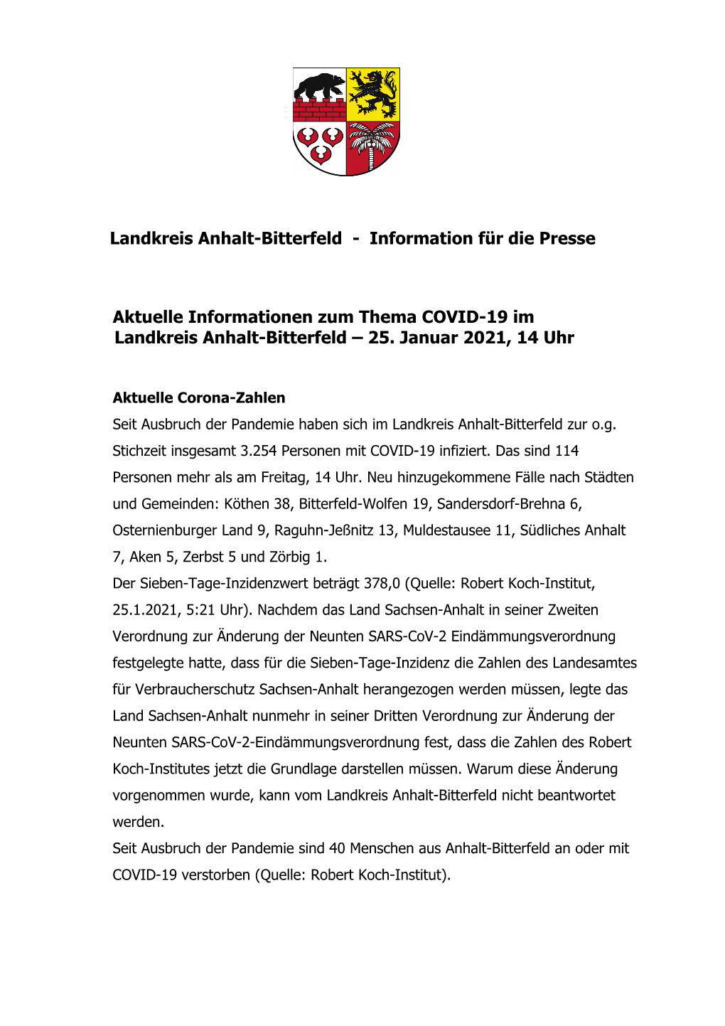 Landkreis Anhalt-Bitterfeld - Information Für Die Presse