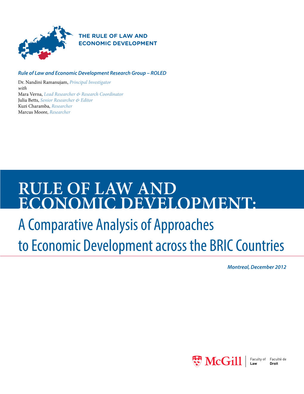 Rule of Law and Economic Development: a Comparative Analysis of Approaches to Economic Development Across the BRIC Countries