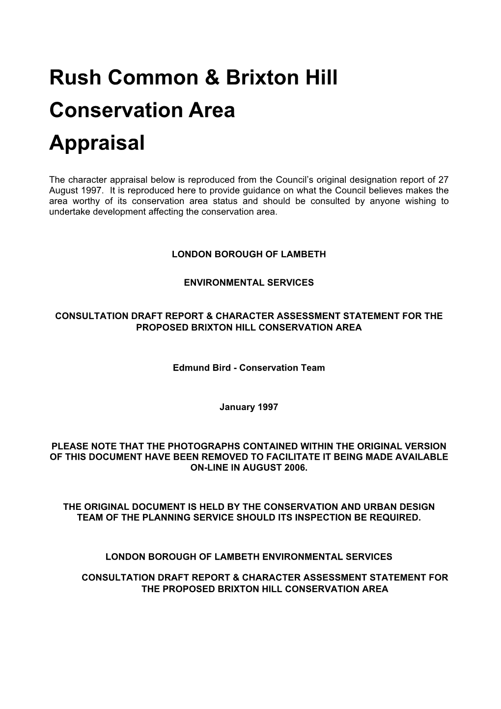 Rush Common & Brixton Hill Conservation Area Appraisal