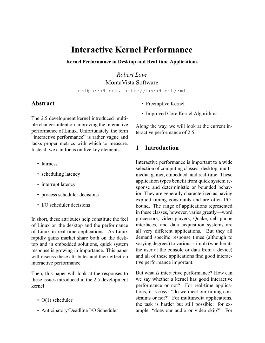 Interactive Kernel Performance Kernel Performance in Desktop and Real-Time Applications