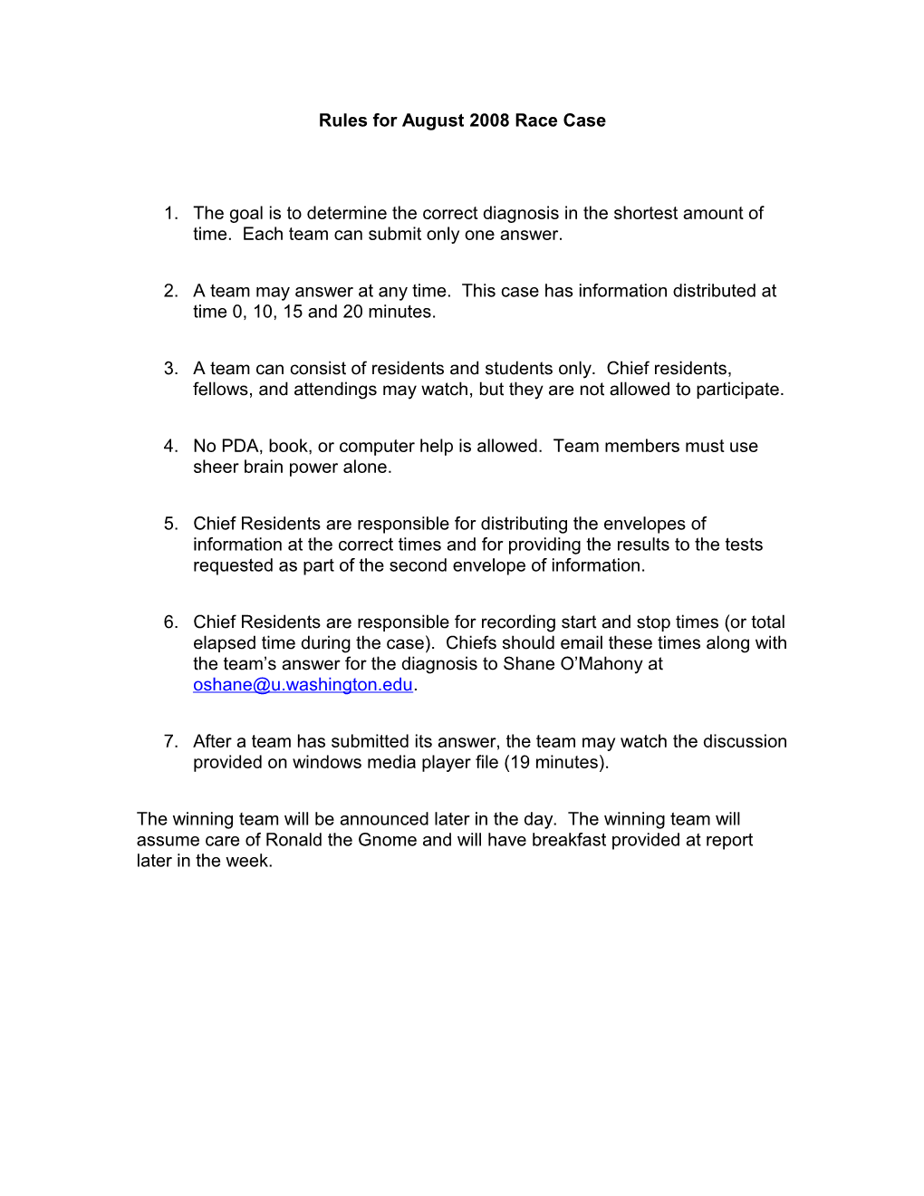 Rules for August 2008 Race Case