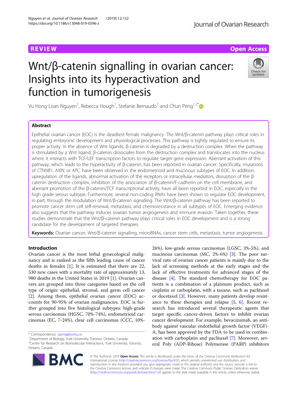 Wnt/Β-Catenin Signalling in Ovarian Cancer: Insights Into Its