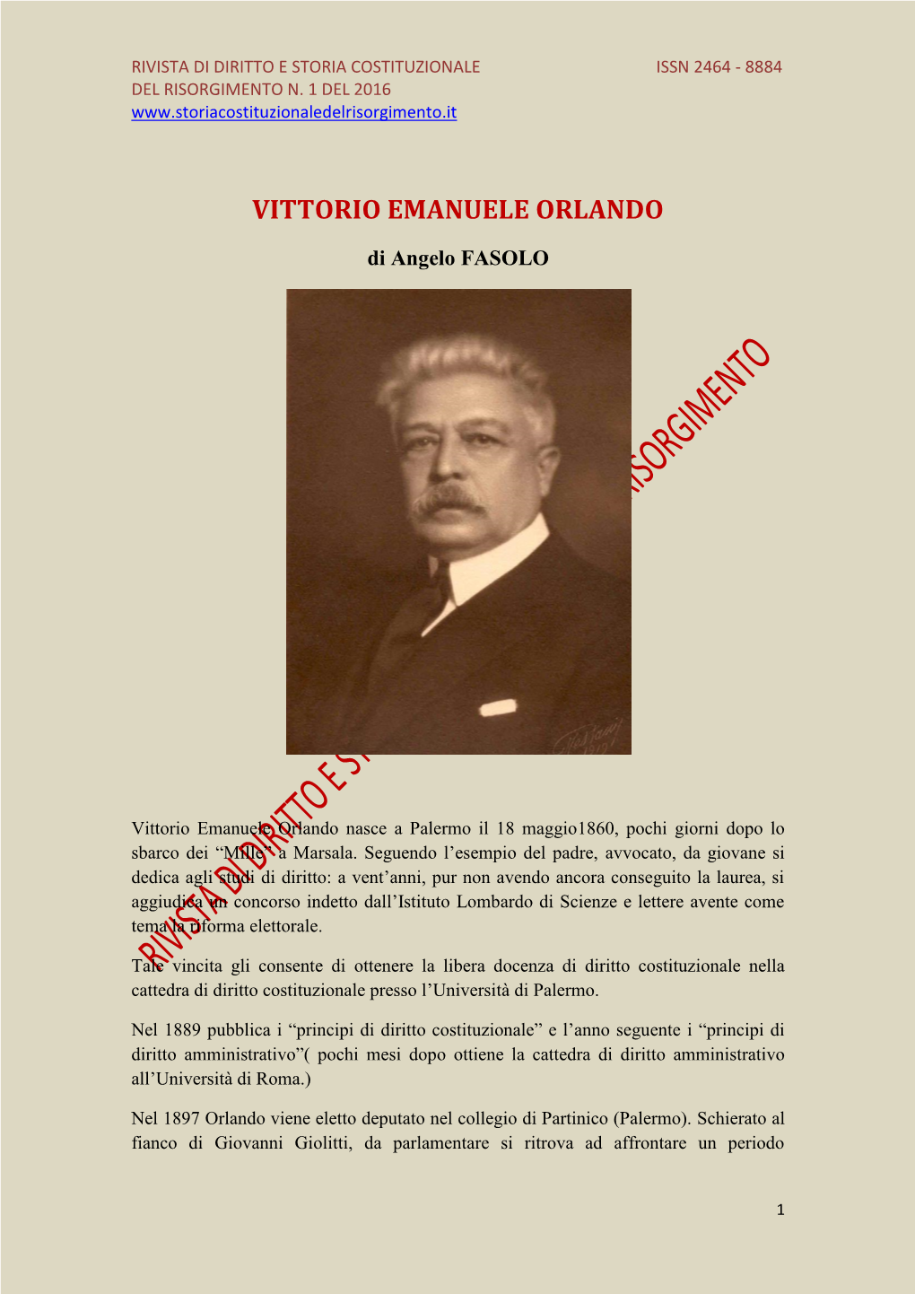 VITTORIO EMANUELE ORLANDO Di ANGELO FASOLO