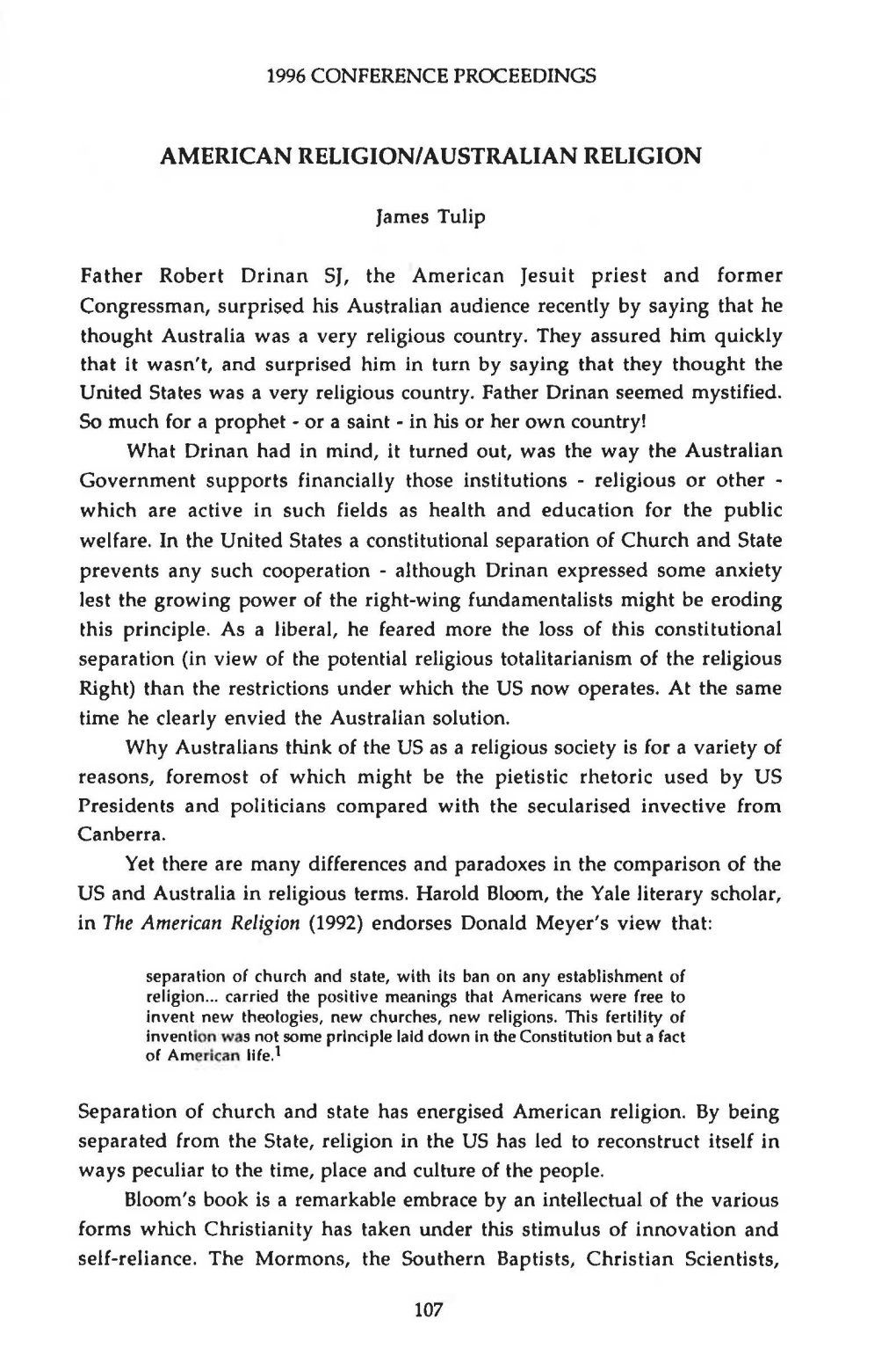 American Religion/Australian Religion