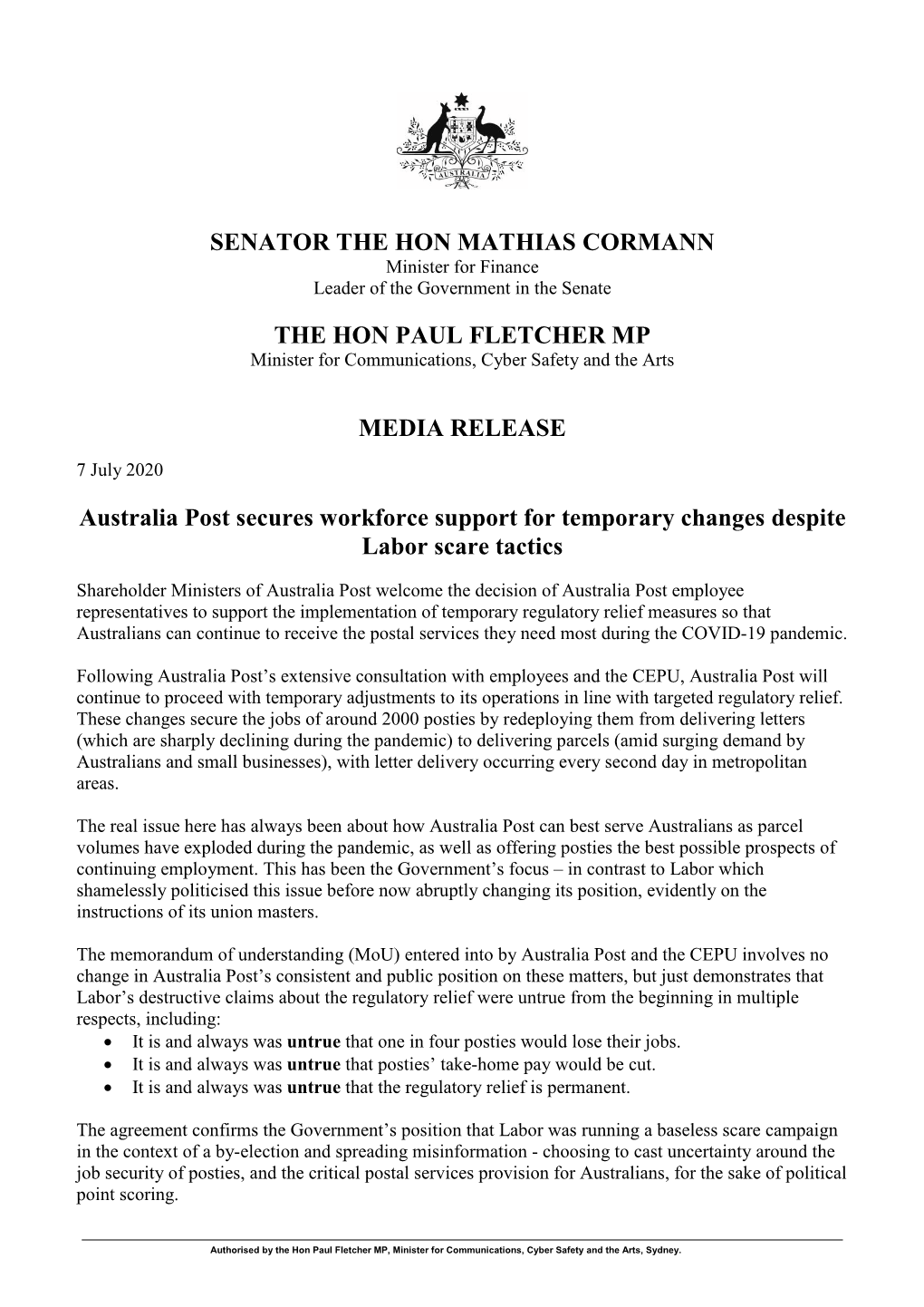 Senator the Hon Mathias Cormann The