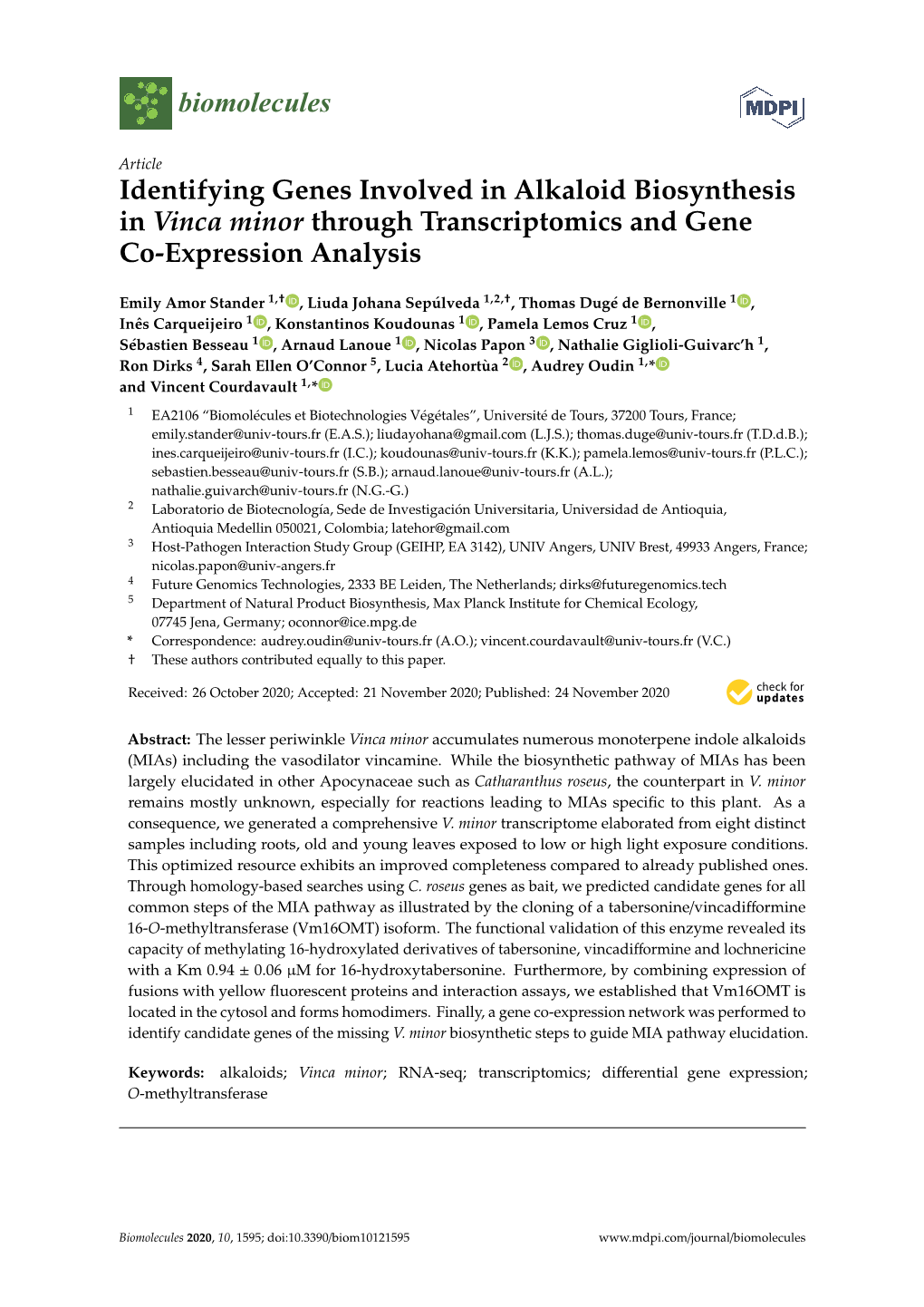 Identifying Genes Involved in Alkaloid Biosynthesis in Vinca Minor Through Transcriptomics and Gene Co-Expression Analysis