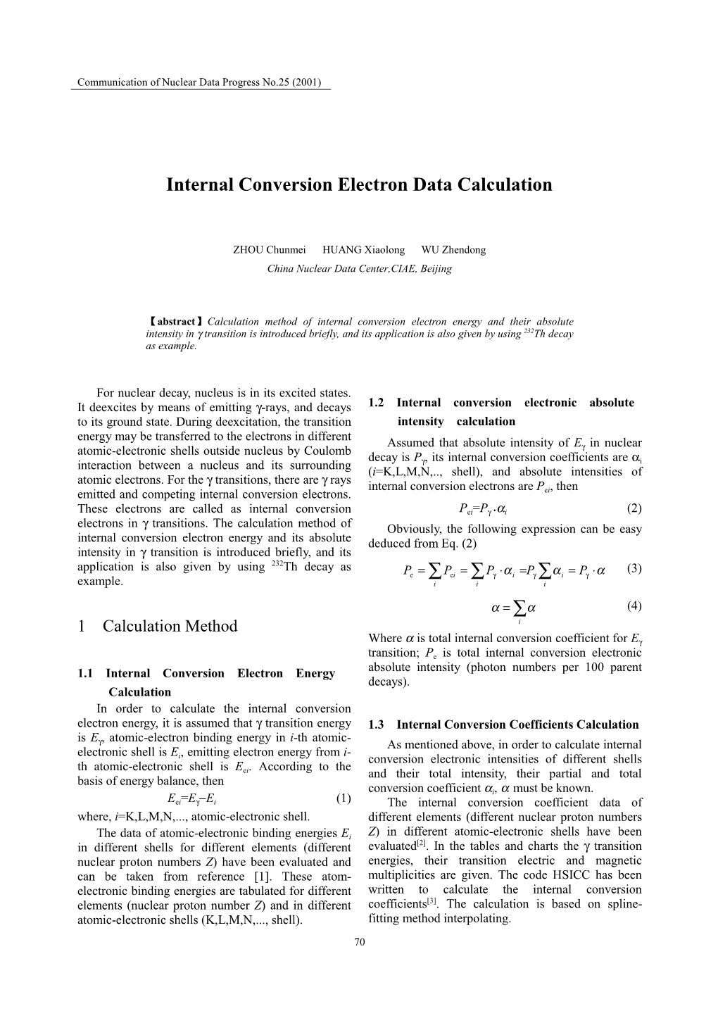 Internal Conversion Electron Data Calculation ∑ ∑