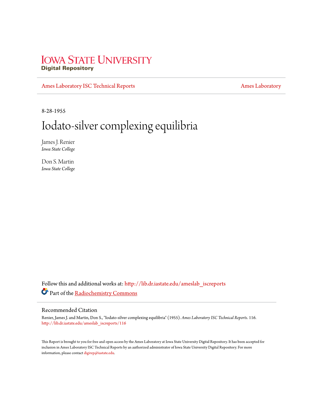 Iodato-Silver Complexing Equilibria James J