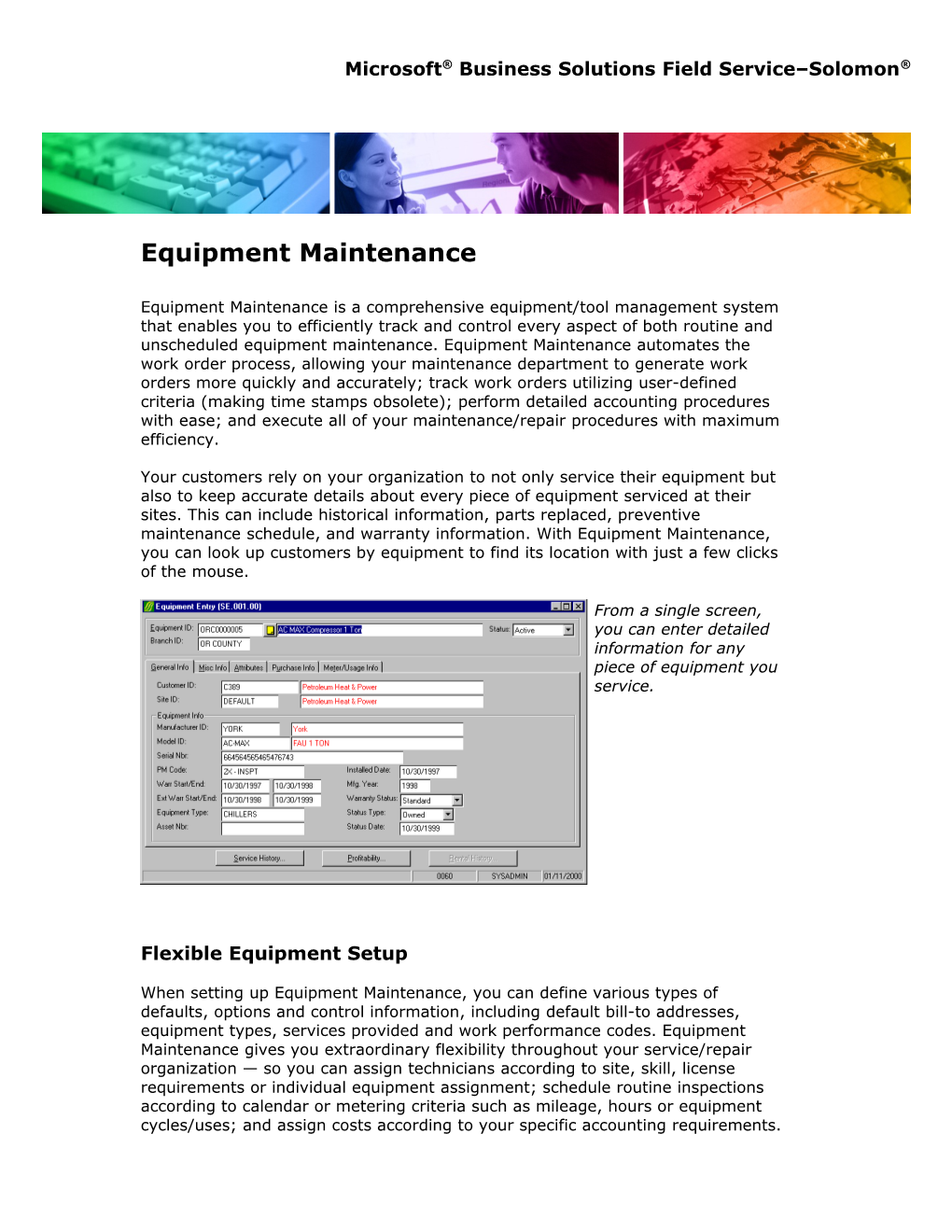 Solomon Equipment Maintenance Fact Sheet